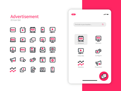 Advertisement Icon Set and UI Design ads advertising branding design flat game icon icon set iconset logo ui ux