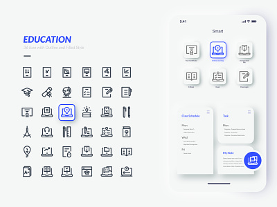 E-Learning and Education Icon Set and UI Concept