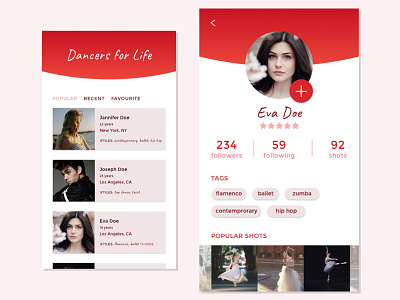 User Profile for Daily UI Challenge #006 006 dailyui dancers list listing profile uidaily