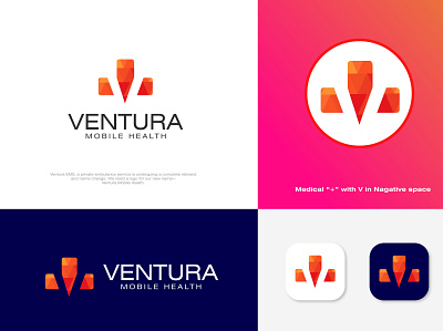 V Nagative space with Medical + Icon brand branding clean creative design flat icon illustration logo minimal