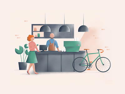 Coffee Shop Illustration bicycle character coffee coffee shop design illustration plants procreate