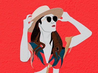 Colorful Illustration - summer look coral dress fashion girl illustration summer sunglasses woman