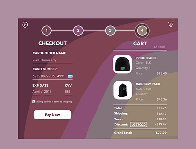 Checkout Flow - Pride Gear checkout checkoutflow color dailyui design equality gay lgbtq love loveislove payment pride prideparade purchase ui uidesign