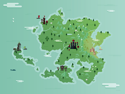 Map cities fictional illustration islands map world