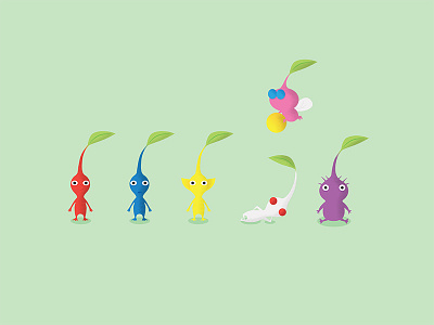 Pikmin blue creature leaf onion pikmin pink purple red yellow