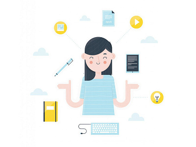 OKGO illustration office tablet vector illustration web
