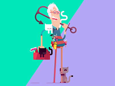 Back to work cat character colors illustration tools work
