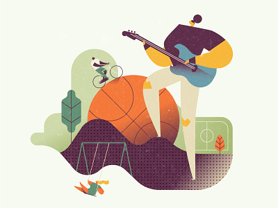 Leisure cyclist editorial guitar illustration nature playground rock soccer sports swing