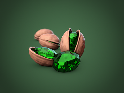Little jewels of nature brilliant c4d diamond fruit gem green illustration jewel metaphor metaphorical nuts pistachios