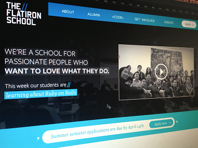 Flatiron School Homepage blue call to action developer freight sans pro header homepage photography school skolar video