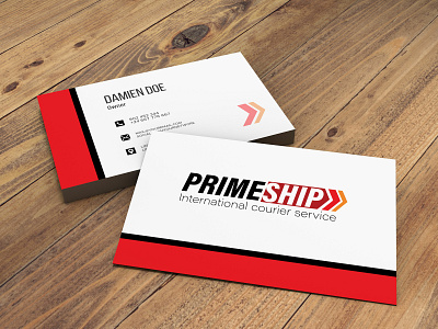 Prime Ship Business card brand branding busines card courier courier service icon illustration logo logo design primeship red and black red and white simple design
