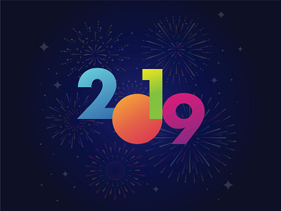 2019 2019 2019 logo celebration festival fire work gradient illustration minimal new year new year 2019 new year eve typography vector
