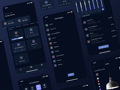 Smart Home App - Dark Mode app clean design flat icon minimal mobile ui ux