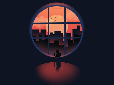 Kitty 🐱 art black cat design gradient illustration kitty orange procreate shadow sunset vector window