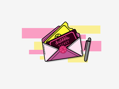 Dribbble Tickets 2d animation dribbble illustration invitation invite invites message pink ticket vector yellow