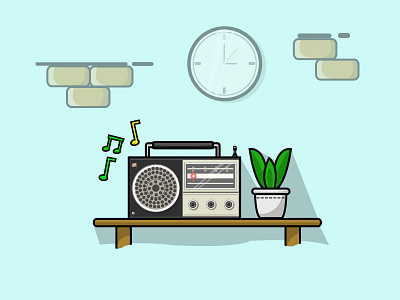 Radio Music art blue design flat flat design music plant radio table vector watch