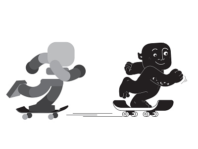 Monster- Skateboarding black and white character animation character design flat design illustraion illustration illustrator monster skateboarding vector illustration
