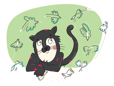 The cat! bird cat character design illustration line art vector illustration