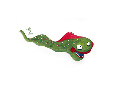 Sea fish- character design eels slippery excited fish green illustration