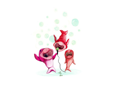Sea fish- character design happy friends illustration red fish singing fish