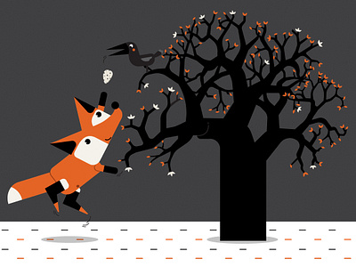 Foxi fox & Crow crow fable flat design fox illustraion illustrator vector art