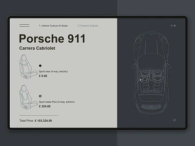 Porsche 911 Configurator Concept 911 car carrera challenge configurator dailyui dailyui033 dark ipad porsche