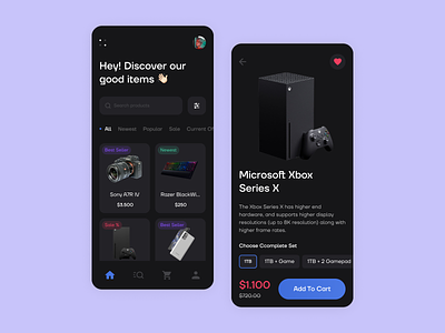 Marketplace App Design app clean design creative design dark theme dark ui e commerce ecommerce gradient interface ios market marketplace online shop online store online store ecommerce shop ui ux