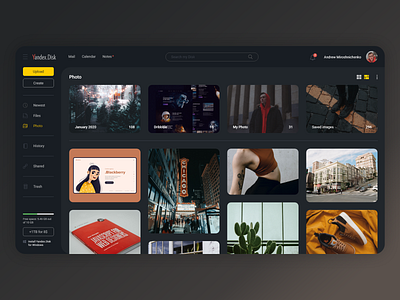 Yandex Disk Dark Theme Concept Design clean cloud cloud app creative design dashboad dashboard design file manager folder interface storage ui ux web design website design