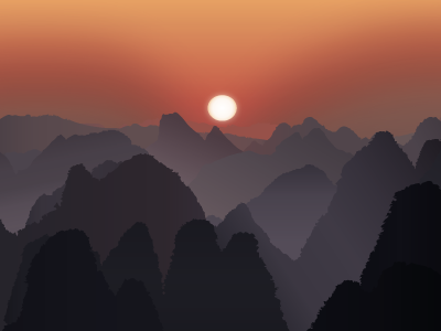Mountains with a red sky