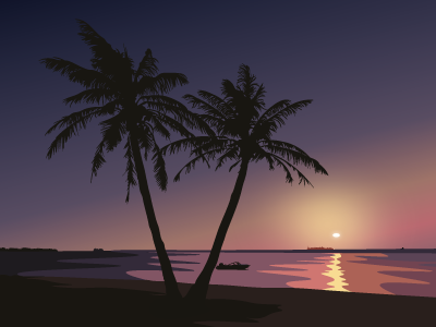 Sunset Beach Illustration art beach digital art flat design illustration sunset vector vector art vector illustration