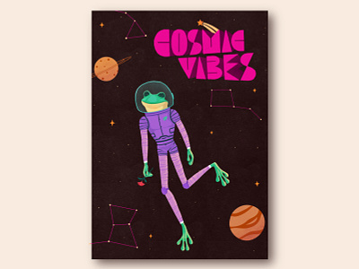 Cosmic Vibes! cosmic curiouskurian frog handlettering illustration illustrator lettering space spacefrog