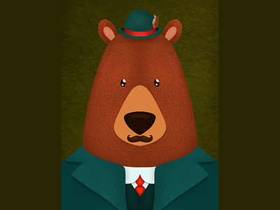 Bear in a Bowler Hat Illustration bear hat illustration illustrator mustache procreate