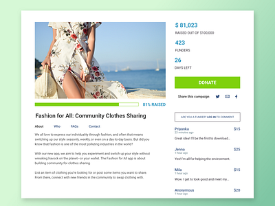 Daily UI Challenge - Day 32 - Crowdfunding Campaign