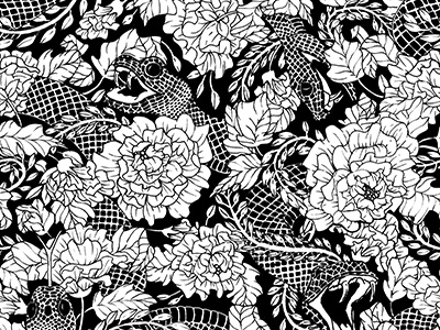 Snake Repeat Pattern design drawing floral flower ink pattern pen pen and ink snake surface design