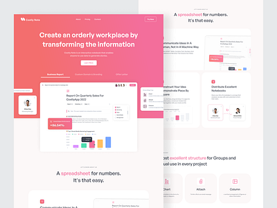 Costly Note ⌁ No code, Data note pad. Landing Page dashboard design flat gero gradient graphic design header home landingpage mockuo note pink ui vector