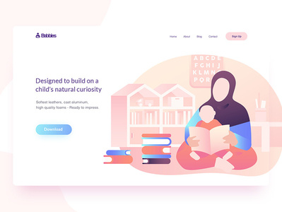 Learning app for babies - Header Exploration book flat furniture header header exploration home illustration landing page mother studying