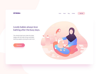 App for babies - Header exploration baby bathing design flat flat design header home illustration landingpage pink