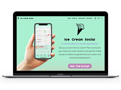 Ice Cream Social App Landing Page [Mock] app css general assembly html ice cream landing page macbook mock social ux design web design