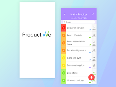 Productivve - Habit Tracker/Calendar App [Personal Project] app calendar flat habit material mobile productivity tracker ui ux ux design uxui