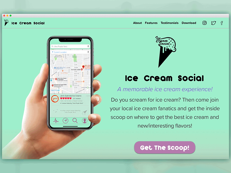 Daily UI #003 - Landing Page 003 daily dailyui design desktop ice cream landing page social ui ui design ux ux design