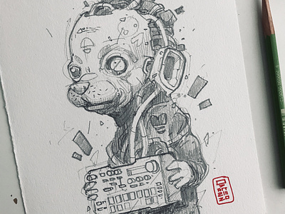 Electro Dog animal characterdesign drawing drawingart fantasyart freehand future punk futuristic illustration pencil sketch sketchbook techno traditional art