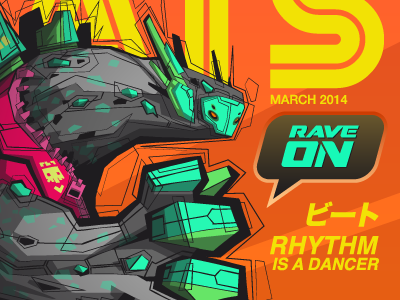 Beats beats flash illustration illustrator on orange rave robot vector