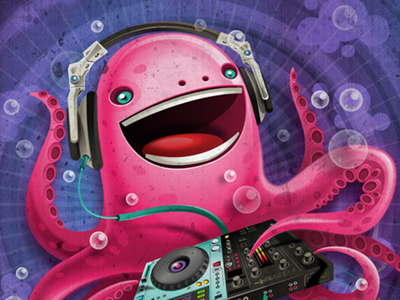 Octo Dj bubble character cute dj fun groovy headphones mixing music octo octopus wobble