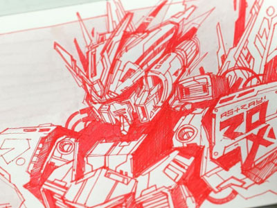 Astray character design drawing gundam moleskine robot sketch