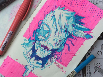 Starface art blue character drawing marker moleskine pink sketch sketchbook