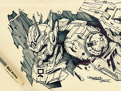 Gundam Raiser character design drawing moleskine page sketchbook