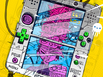 Portable game console cartoon characters cyberpunk drawing futuristic gameboy graphics nintendo retro wacom