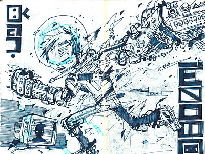 Boom! Run! cartoon comics drawing electronic freehand japan kid mutant robot sketch sketchbook