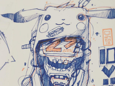 Hat characterdesign drawing face freehand japan kawaii moleskine pikachu pokemon robots sketch sketchbook
