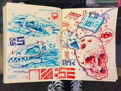 Sketchbook pages art drawing illustration sketch sketchbook skulls technology